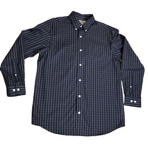 Duluth Trading Co Wrinkle Fighter Navy Blue Dress Button Down Shirt Size Medium